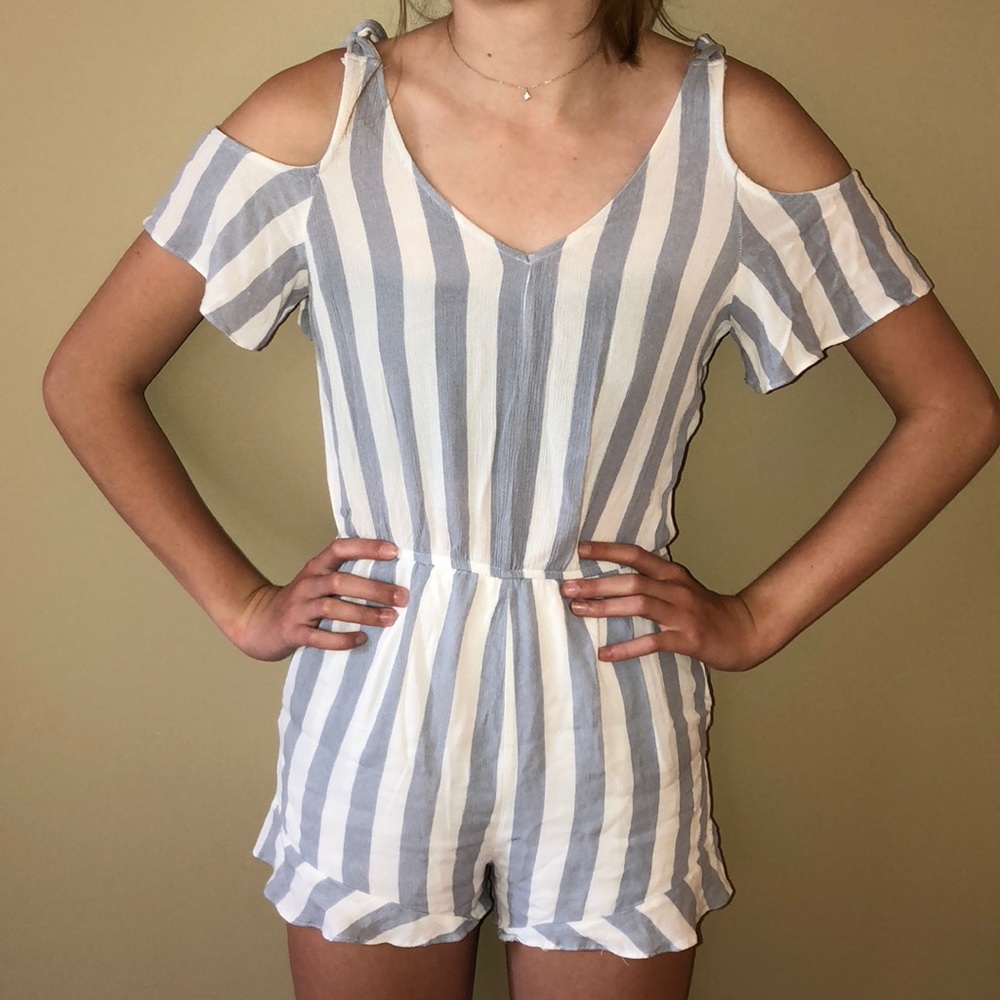 American Eagle Blue & White Striped Romper
